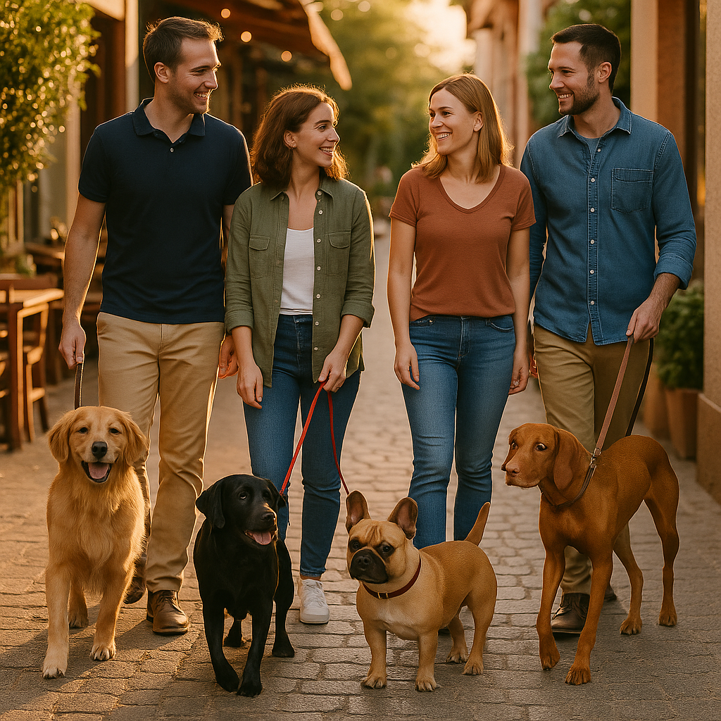 Menschen laufen im Sonnenuntergang Stuttgart Hundeschule