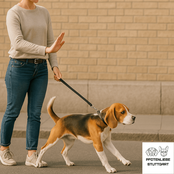 Einzeltraining Hund läuft mit angespannter Leine Stuttgart Hundeschule