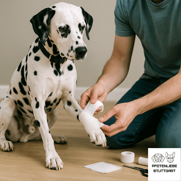 Erste Hilfe Hund Hund bekommt Pfotenverband angelegtStuttgart Hundeschule