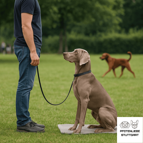 Fichtlmeier Kurs Hund macht sitzen Blickkontakt mit seinem Menschen Stuttgart Hundeschule