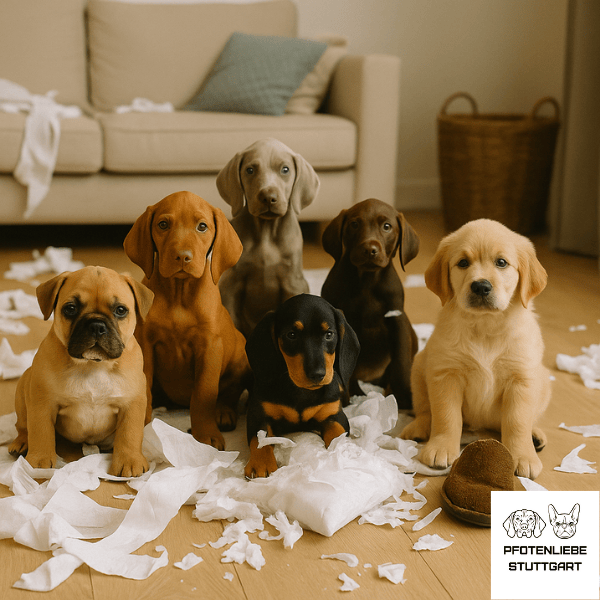 Kaufberatung Welpe Welpen zerfetzen Papier im Wohnzimmer Hundeschule