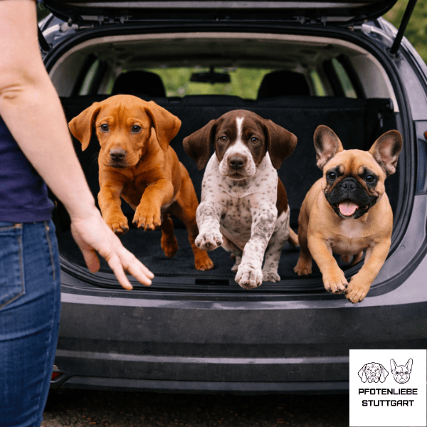 Die 3 Hunde springe aus den Kofferraum heraus Stuttgart Hundeschule