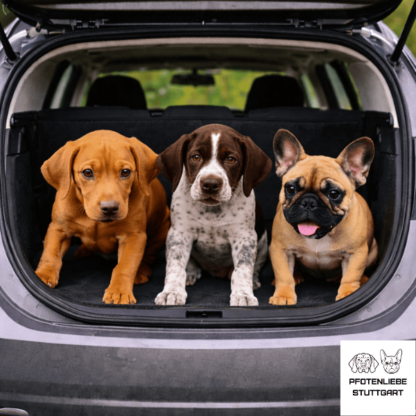 die 3 Hunde sind nerv&ouml;s im Kofferaum Stuttgart Hundeschule