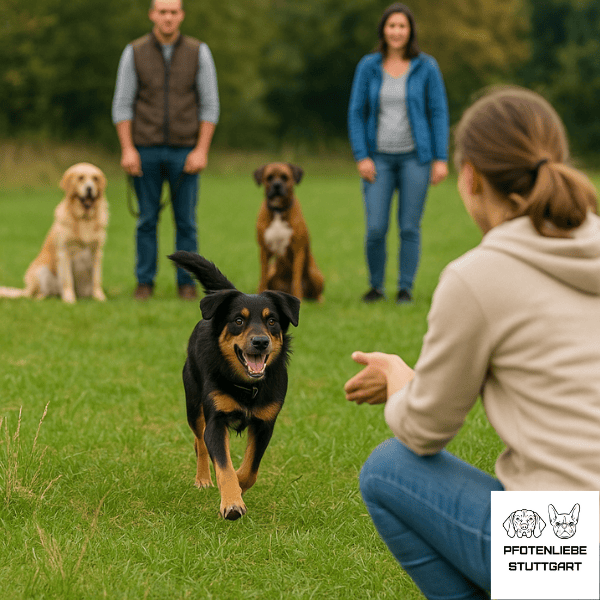 Kostenlose Schnupperstunde Hund rennt auf Mensch zu Stuttgart Hundeschule