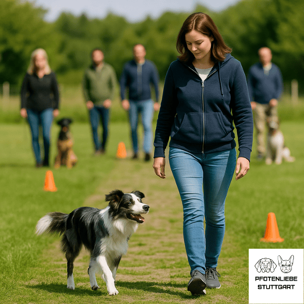 Kostenlose Schnupperstunde Hund läuft an der Seite seines Halters Stuttgart Hundeschule
