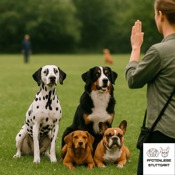 Sicherer Rückruf Hunde warten auf Rückrufsignal Stuttgart Hundeschule