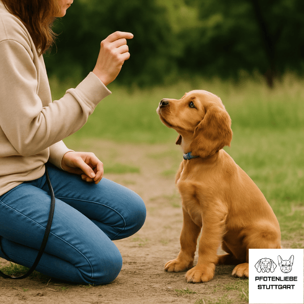 Welpe macht auf Körpersignal sitz Stuttgart Hundeschule